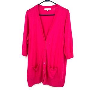 Sejour Size 1X Sweater Red Short Sleeve Button Up Front‎ Pockets Summer Coverup